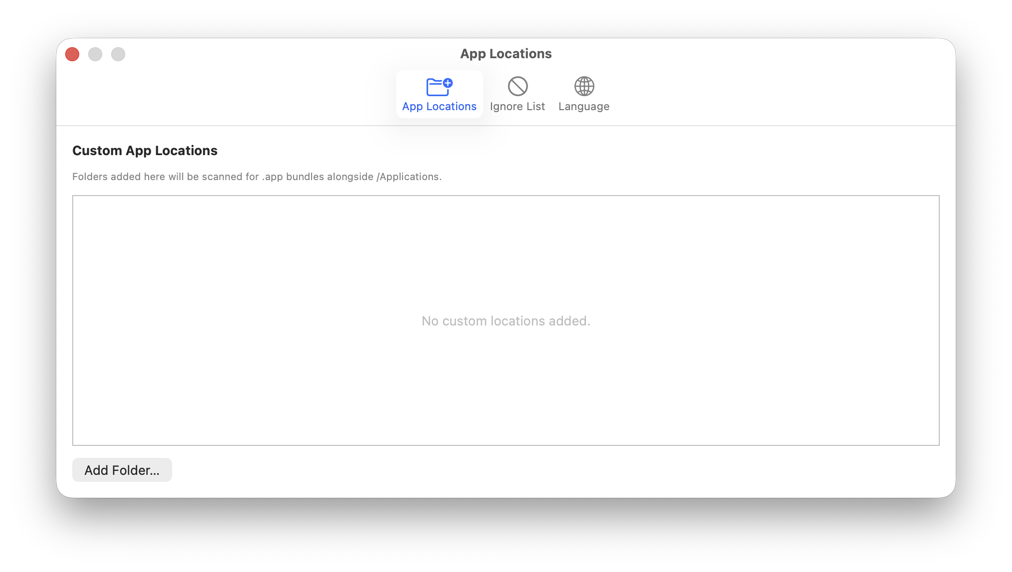 Settings window