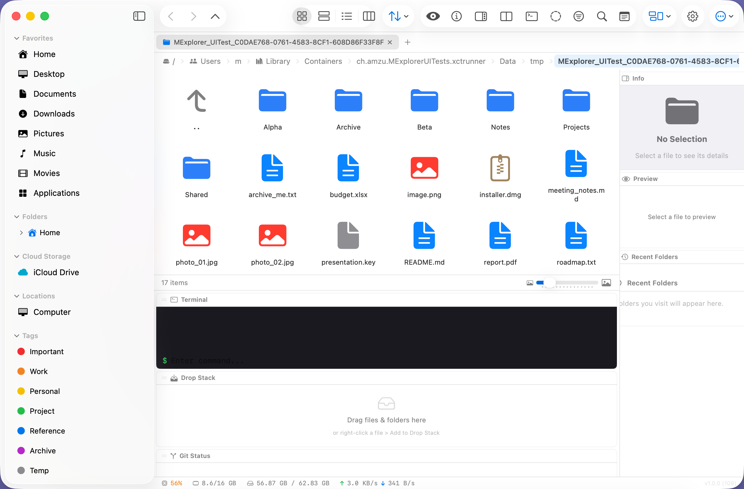 MExplorer icons view with category-tinted file icons