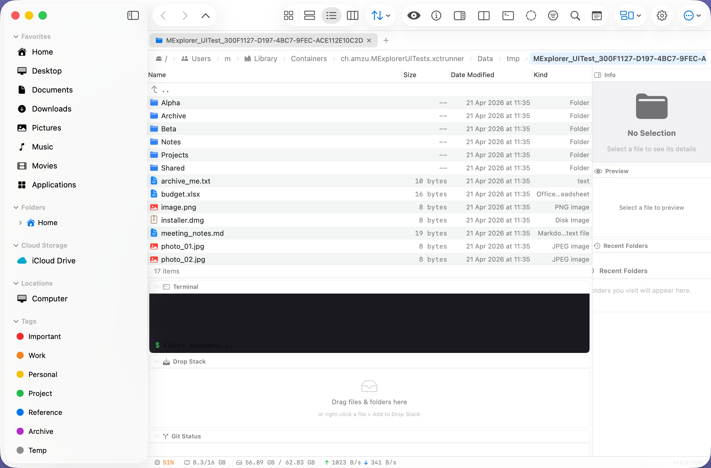 MExplorer Info panel with file metadata